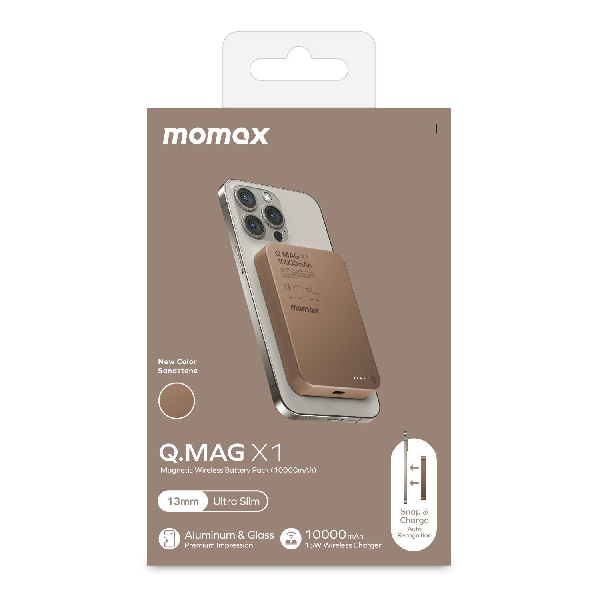 Momax Ultra Slim Magnetic Wireless Power Bank 10000mAh, Sandstone