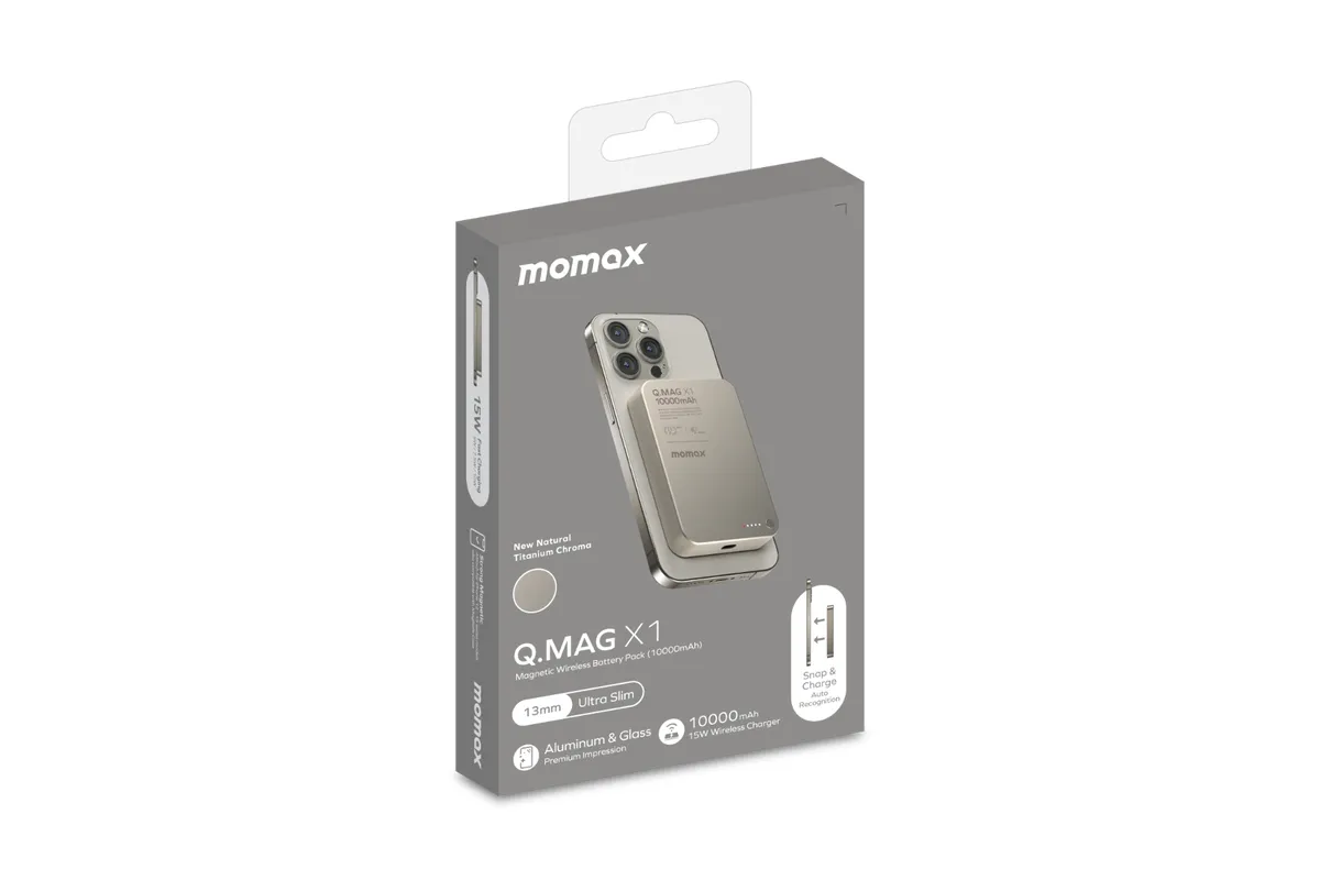 Momax Ultra Slim Magnetic Wireless Power Bank 10000mAh, Titanium Chroma