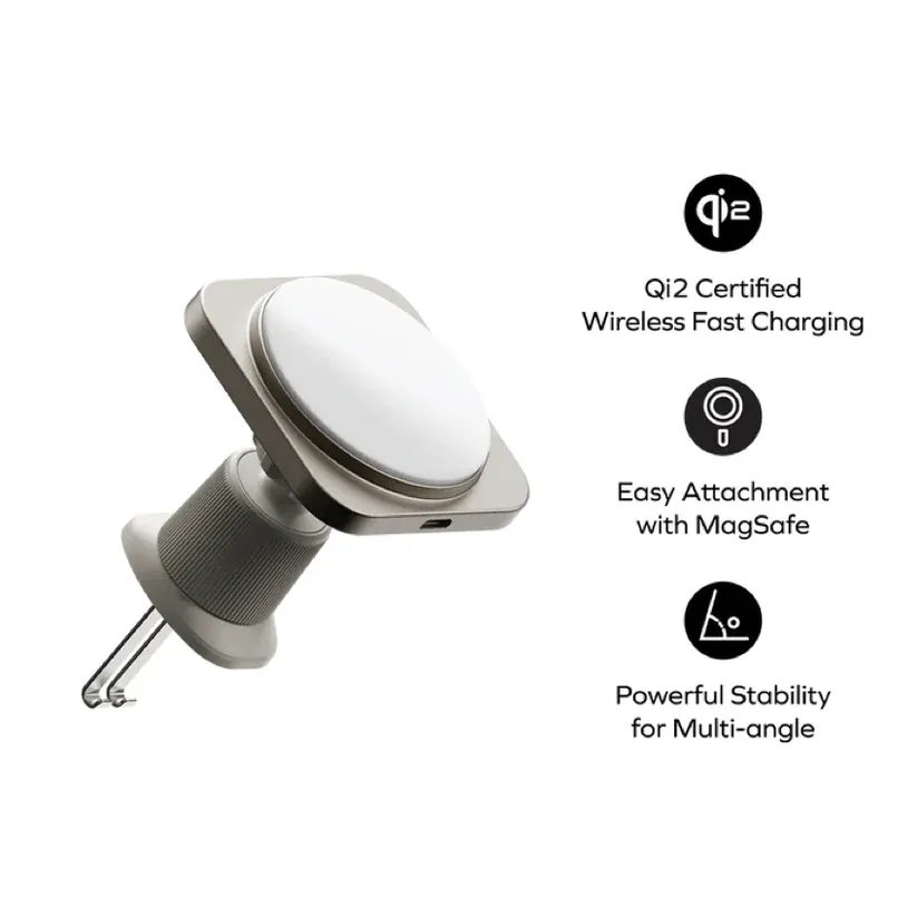 Momax Q2 Magnetic Wireless Charging Car Mount, Titanium