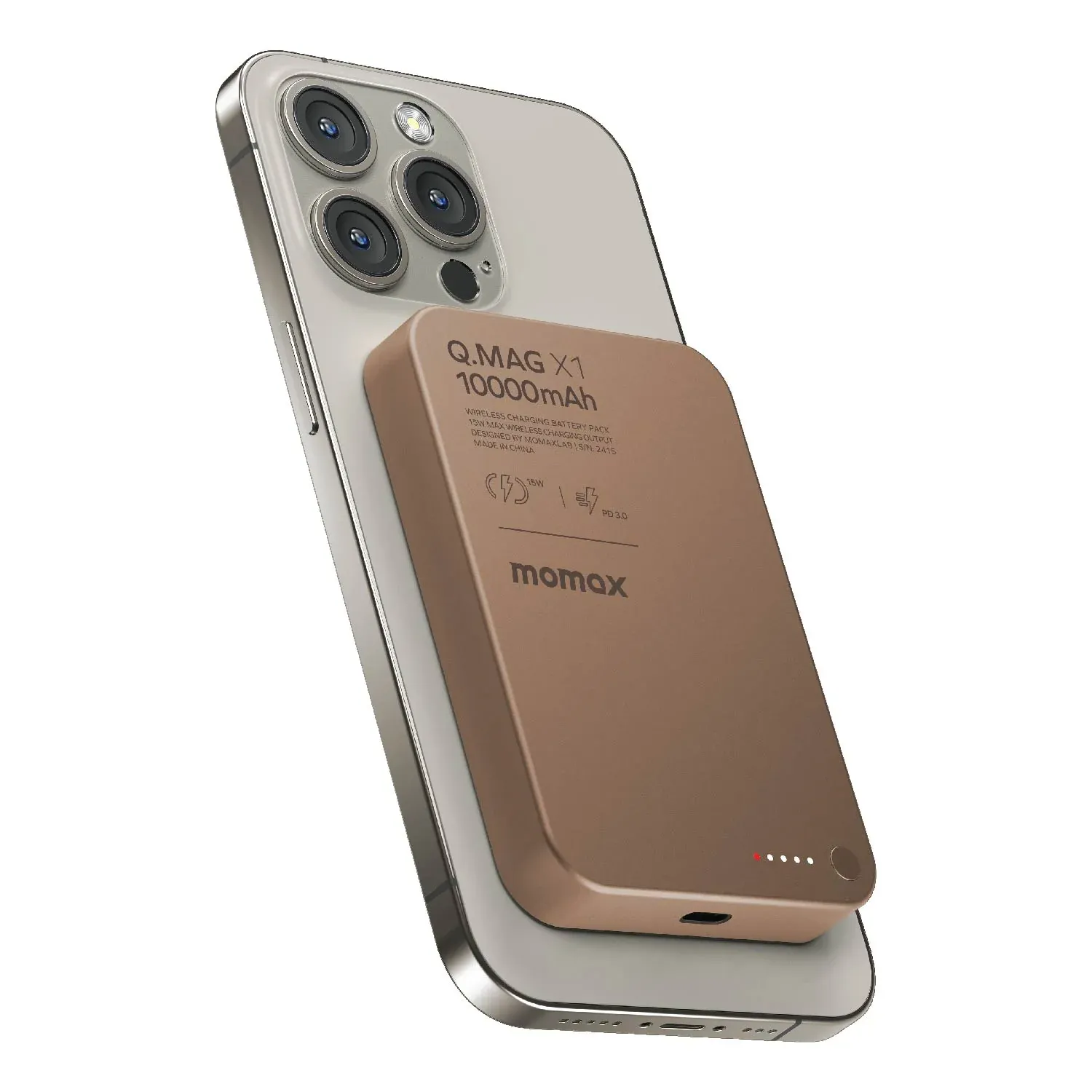 Momax Ultra Slim Magnetic Wireless Power Bank 10000mAh, Sandstone