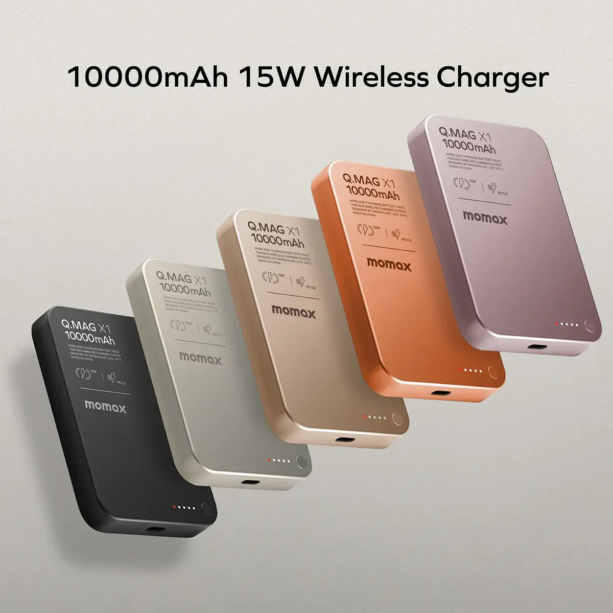 Momax Ultra Slim Magnetic Wireless Power Bank 10000mAh, Sandstone