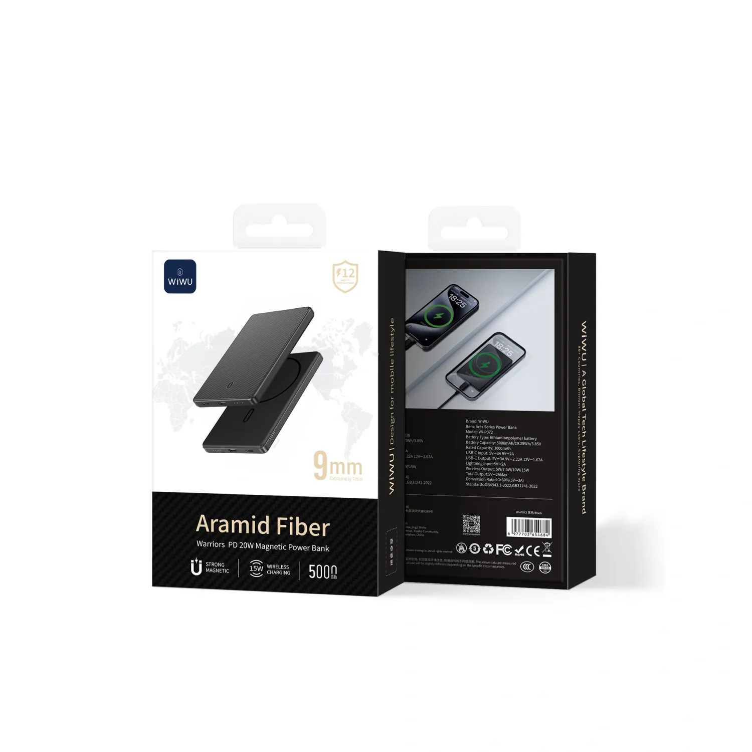 WiWU P072 Aramid Fiber Power Bank 5000mAh, Black