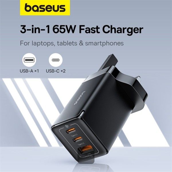Baseus GaN5 Pro Fast Charger 2C+U 65K UK, Cluster Black
