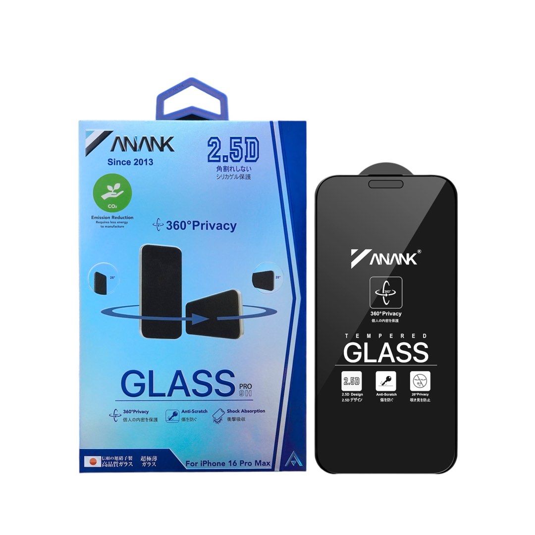 Anank iPhone 16 Pro Max Glass, 2.5D 360 Degree PRIVACY