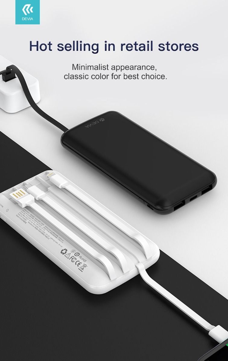 Devia Kintone Build-In 4 Cables 10,000mAh, White