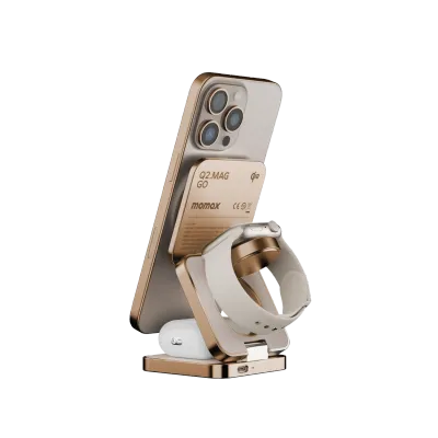 Momax UD31 Qi2 3in1 Magnetic Wireless Charging Stand, Sandstone