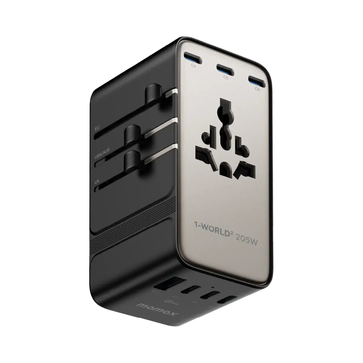 Momax UA28 205W GaN 7-Port + Dual AC Travel Adapter, Titanium