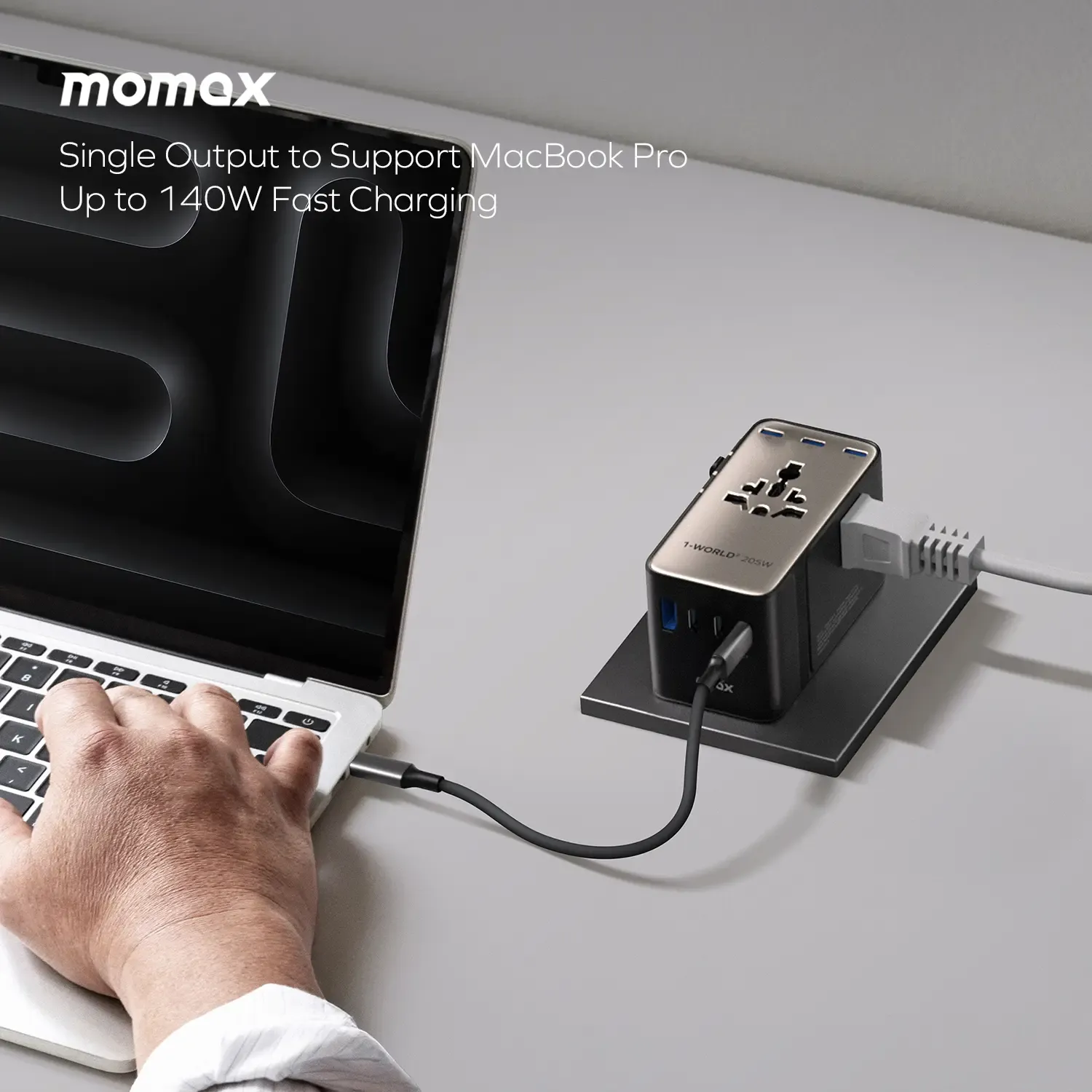 Momax UA28 205W GaN 7-Port + Dual AC Travel Adapter, Titanium