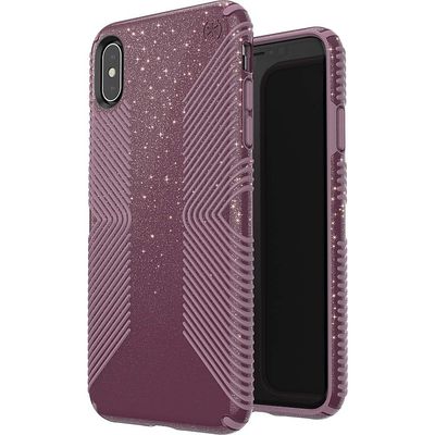 Speck iPhone Xs Presidio Grip Glitter, Starlit Purple With Gold Glitter/Cattleya