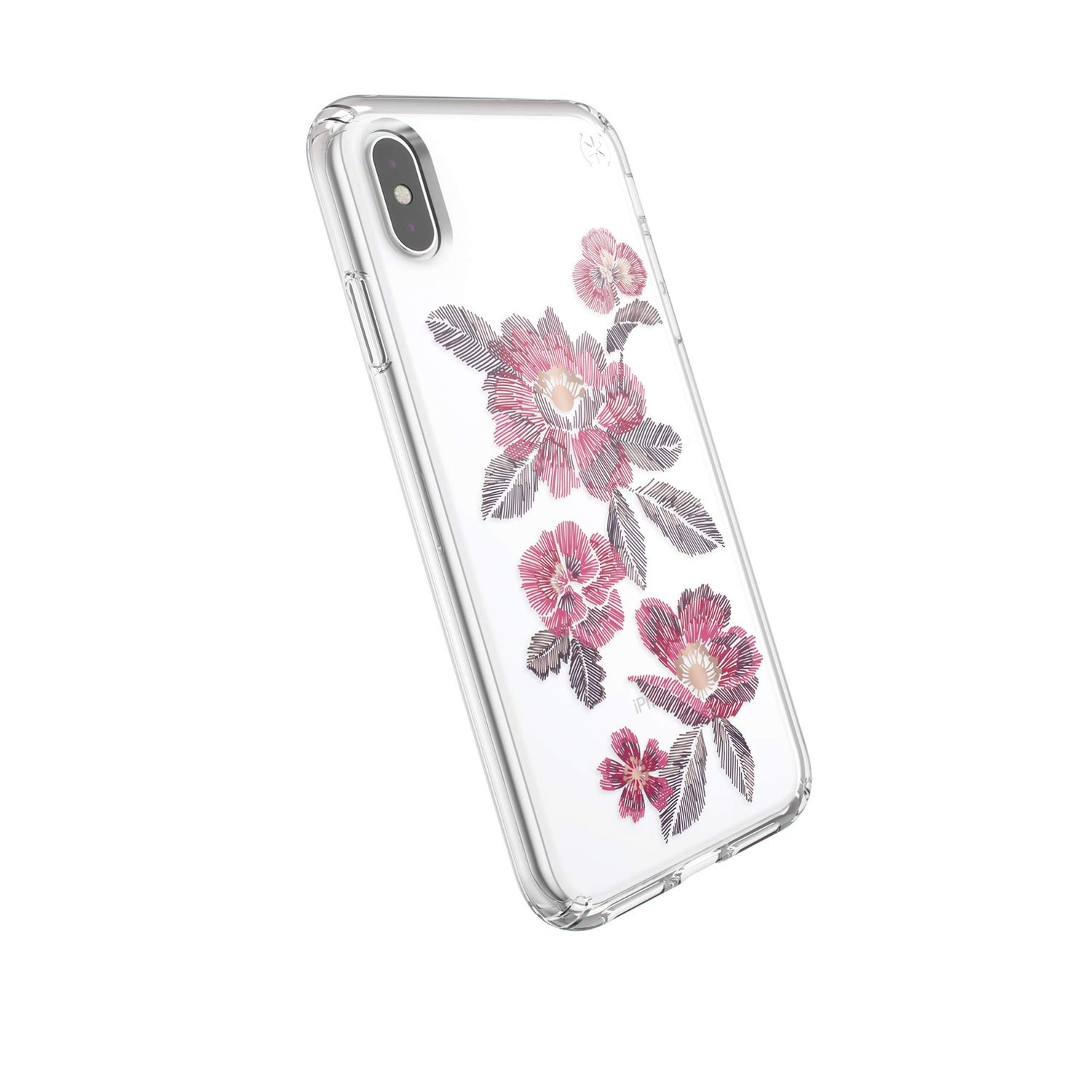 Speck iPhone Xs Presidio Clear Print, Embroidered Floral Fuchsia/Clear