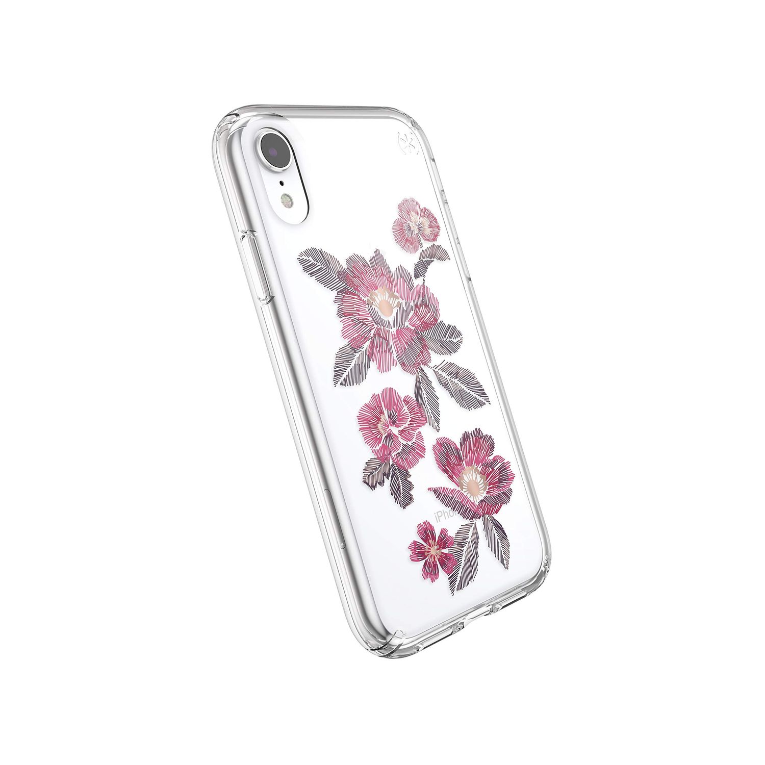 Speck iPhone XR Presidio Clear Print, Embroidered Floral Fuchsia/Clear