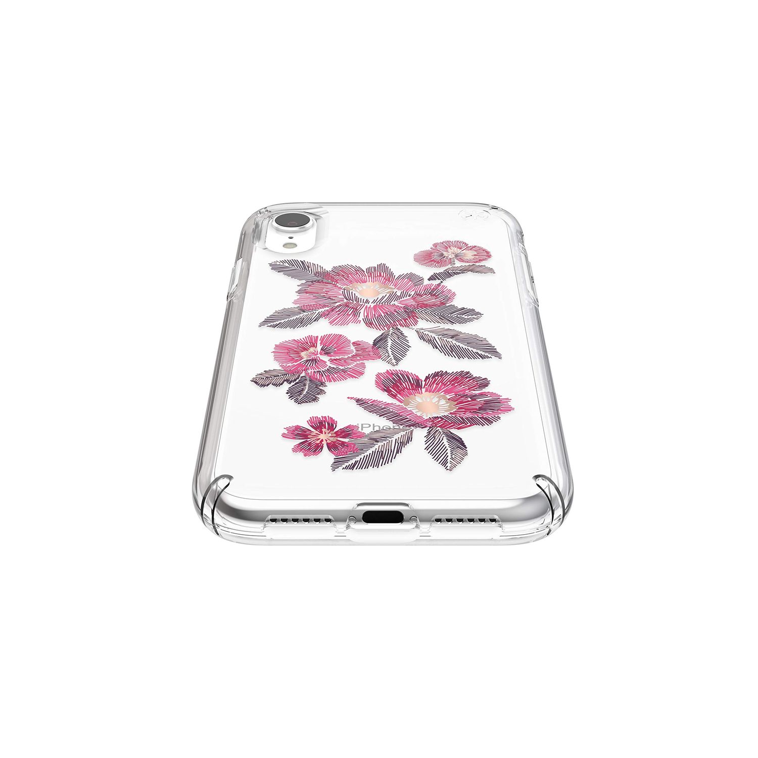 Speck iPhone XR Presidio Clear Print, Embroidered Floral Fuchsia/Clear