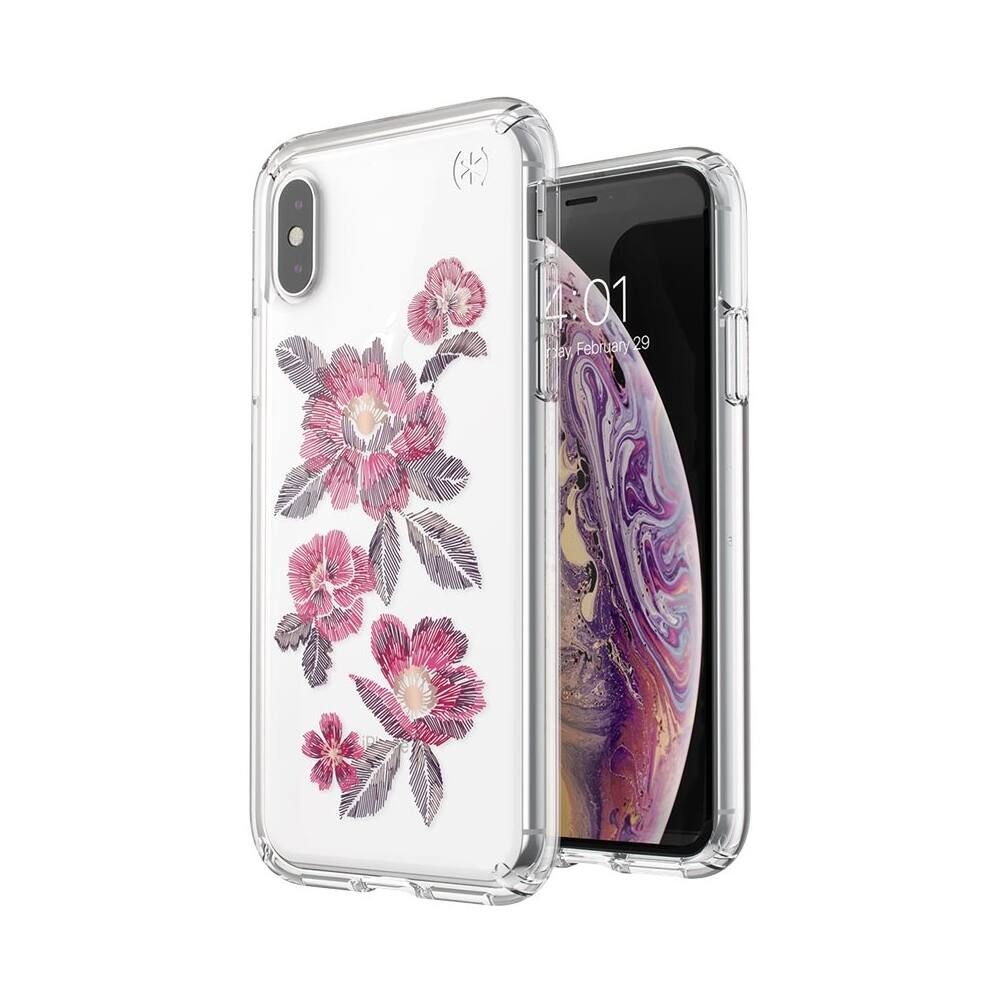 Speck iPhone Xs Presidio Clear Print, Embroidered Floral Fuchsia/Clear