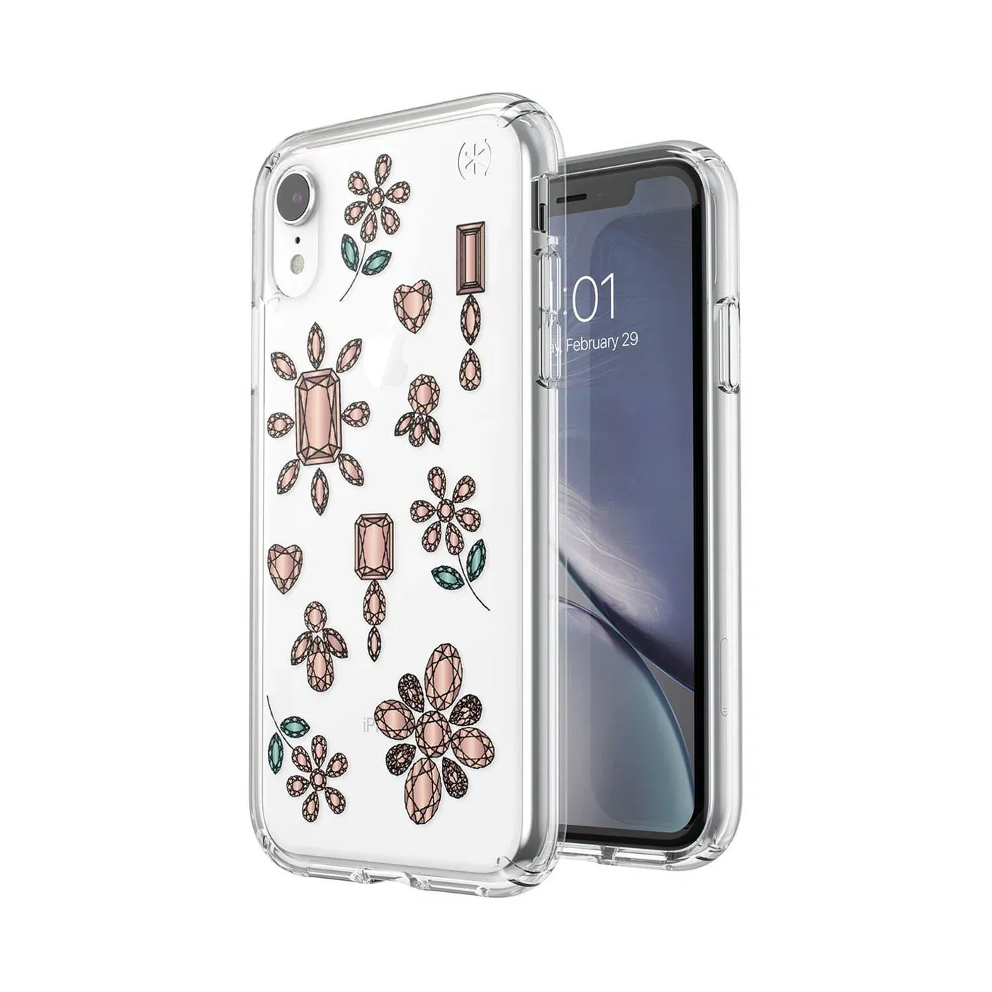 Speck iPhone XR Presidio Clear Print, Dancing Diamonds Peach Gold/Clear
