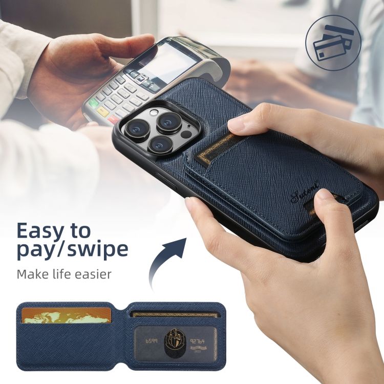 TDG Suteni iPhone 16 Pro YH15 MagSafe Leather Case with Magnetic Wallet, Blue