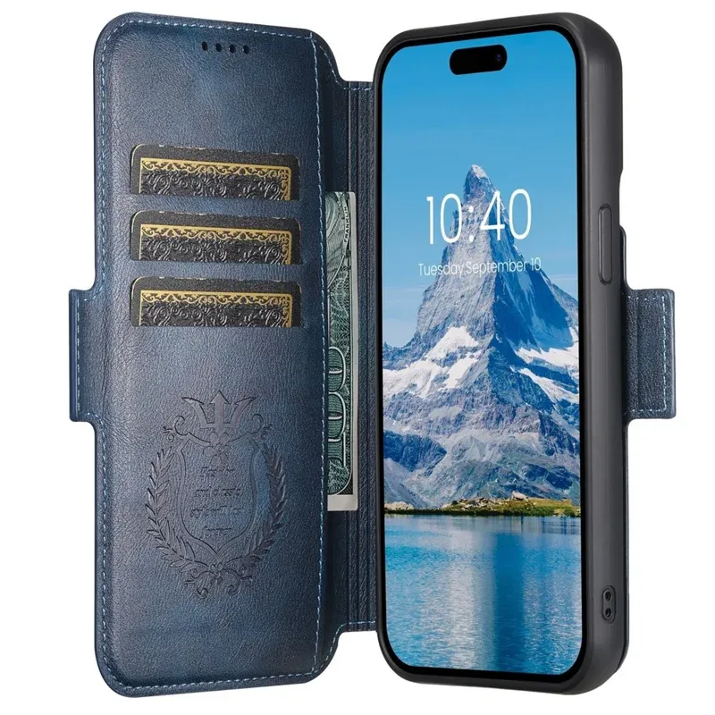 TDG Suteni iPhone 16 Pro Q6 Detachable Flip Case, Blue &amp; Brown