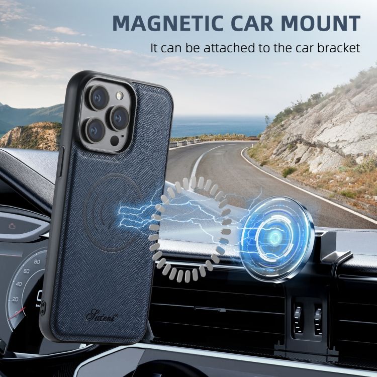 TDG Suteni iPhone 16 Pro YH15 MagSafe Leather Case with Magnetic Wallet, Blue