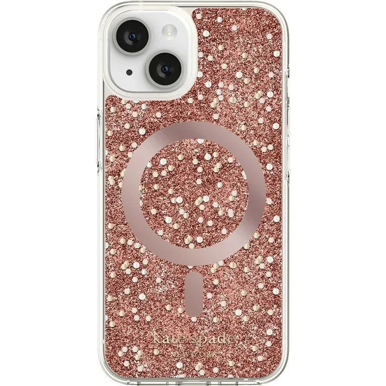 KSNY iPhone 14/15 Plus Protective Hardshell, Chunky Glitter Rose Gold/Rose Gold