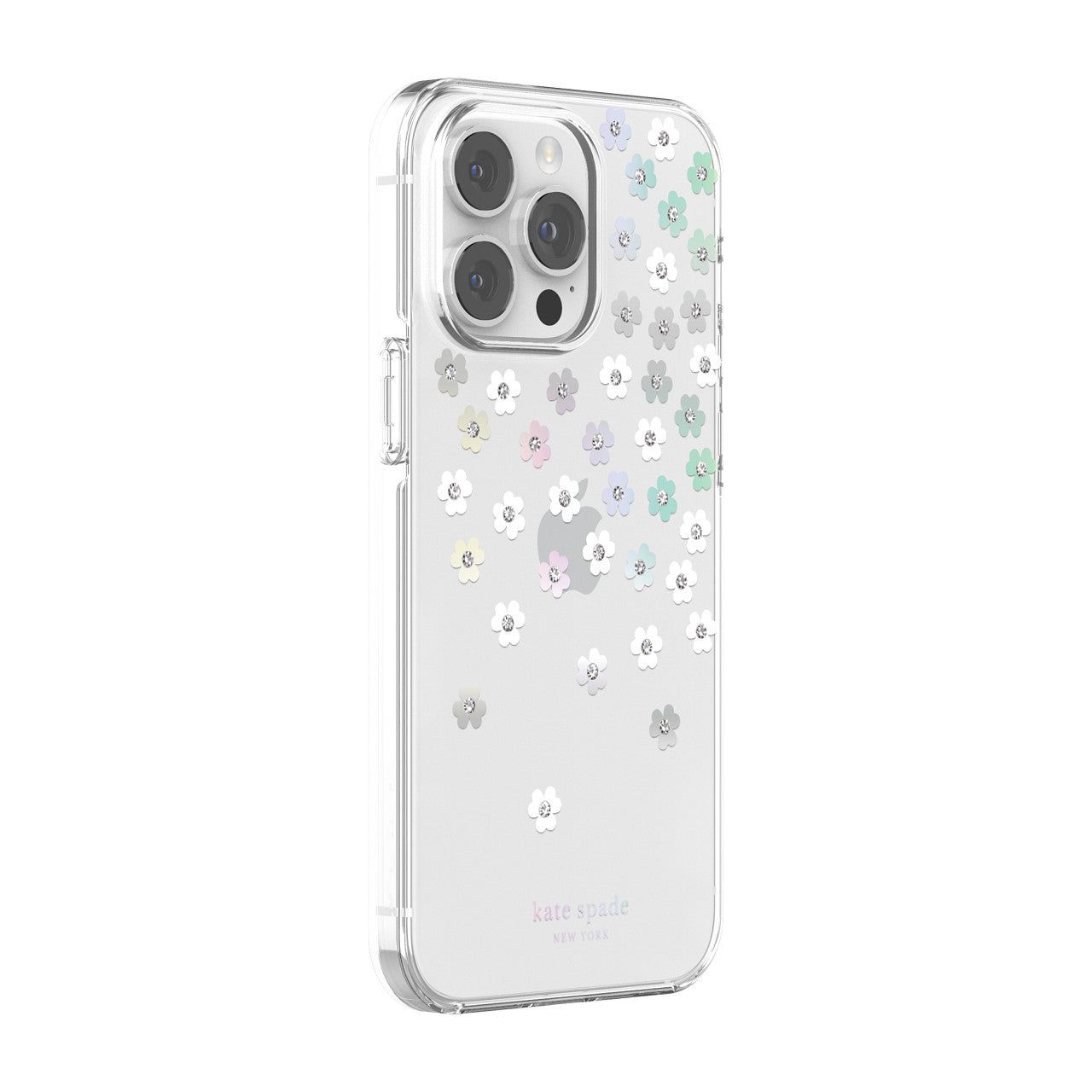 KSNY iPhone 14 Pro Max Protective Hardshell, Scattered Flowers/Iridescent/Clear/