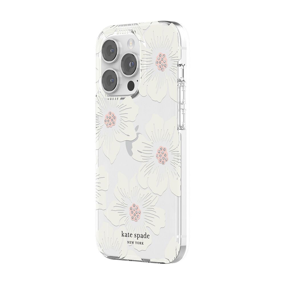 KSNY iPhone 14 Pro Max Protective Hardshell, Hollyhock Floral Clear/Cream with S