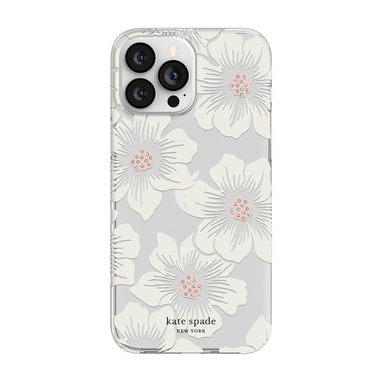 KSNY iPhone 14 Pro Max Protective Hardshell, Hollyhock Floral Clear/Cream with S