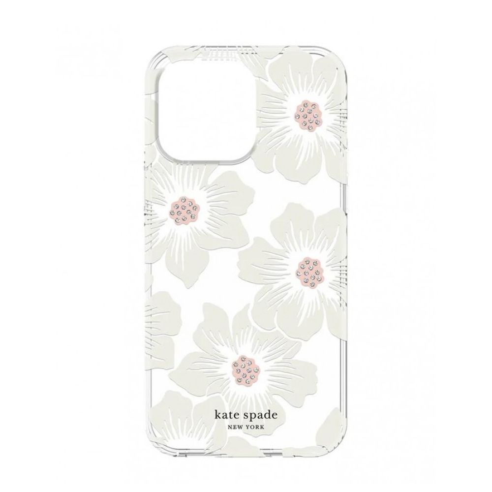KSNY iPhone 14 Pro Max Protective Hardshell, Hollyhock Floral Clear/Cream with S