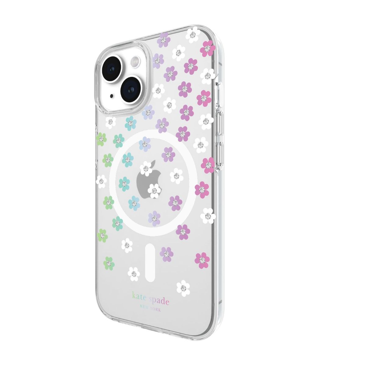 KSNY iPhone 14/15 Plus Protective Hardshell, Scattered Flowers/Iridescent/Clear/