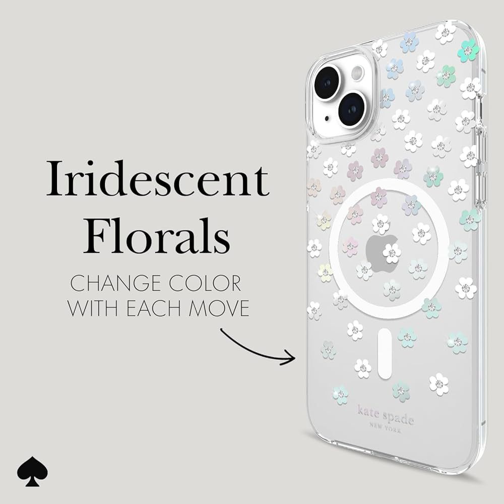 KSNY iPhone 14/15 Plus Protective Hardshell, Scattered Flowers/Iridescent/Clear/