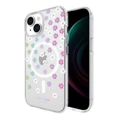 KSNY iPhone 14/15 Plus Protective Hardshell, Scattered Flowers/Iridescent/Clear/
