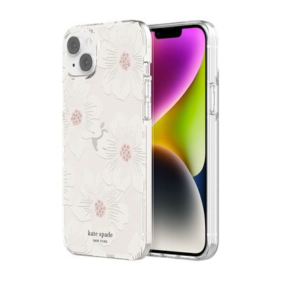 KSNY iPhone 14/15 Plus Protective Hardshell, Hollyhock Floral Clear/Cream with S