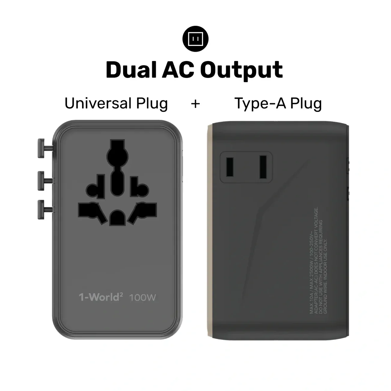 Momax UA23L 100W GaN 4-Port + Dual AC Travel Adapter, Titanium