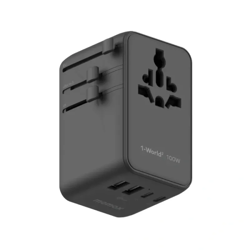 Momax UA23D 100W GaN 4-Port + Dual AC Travel Adapter, Black