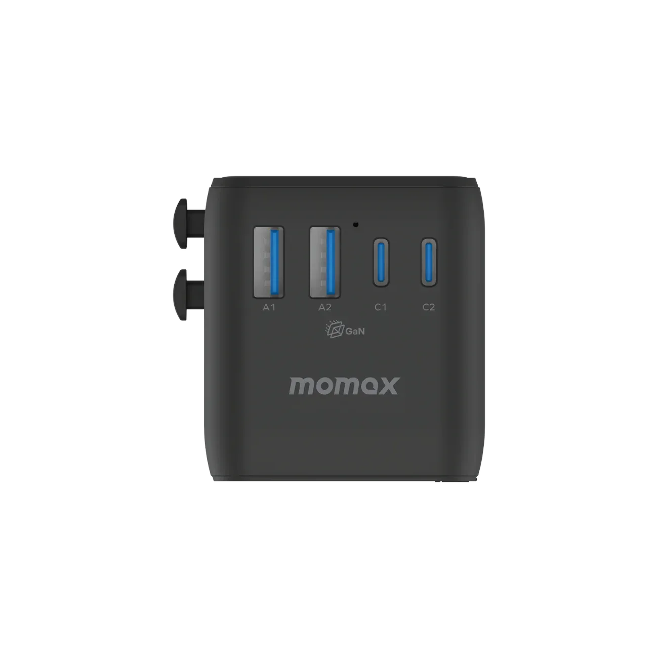 Momax UA23D 100W GaN 4-Port + Dual AC Travel Adapter, Black