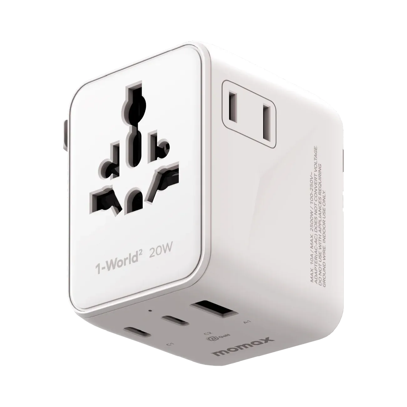 Momax UA26W 20W GaN 3-Port + Dual AC Travel Adapter, White
