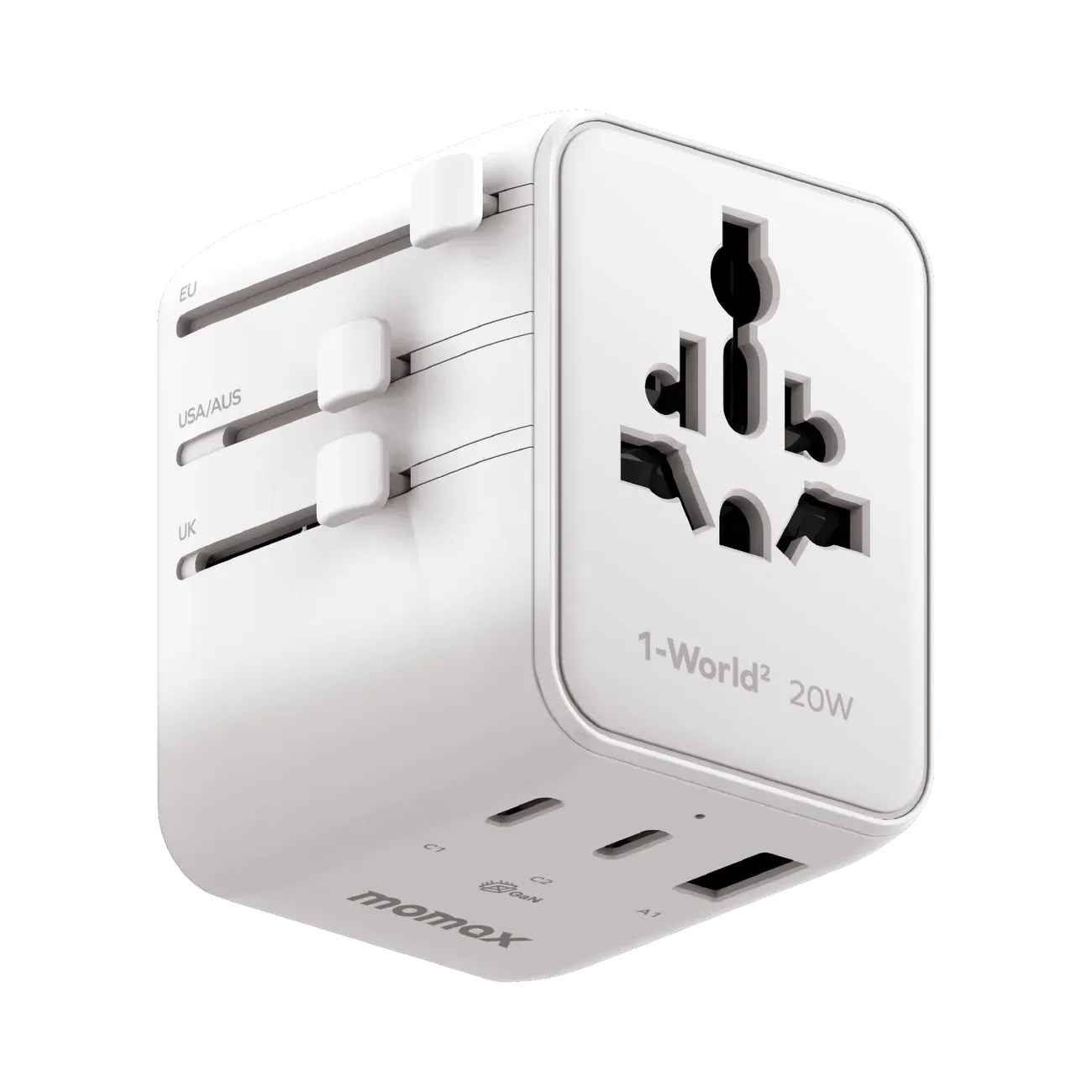 Momax UA26W 20W GaN 3-Port + Dual AC Travel Adapter, White