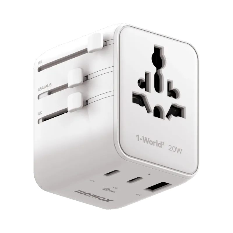Momax UA26W 20W GaN 3-Port + Dual AC Travel Adapter, White