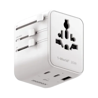 Momax UA26W 20W GaN 3-Port + Dual AC Travel Adapter, White