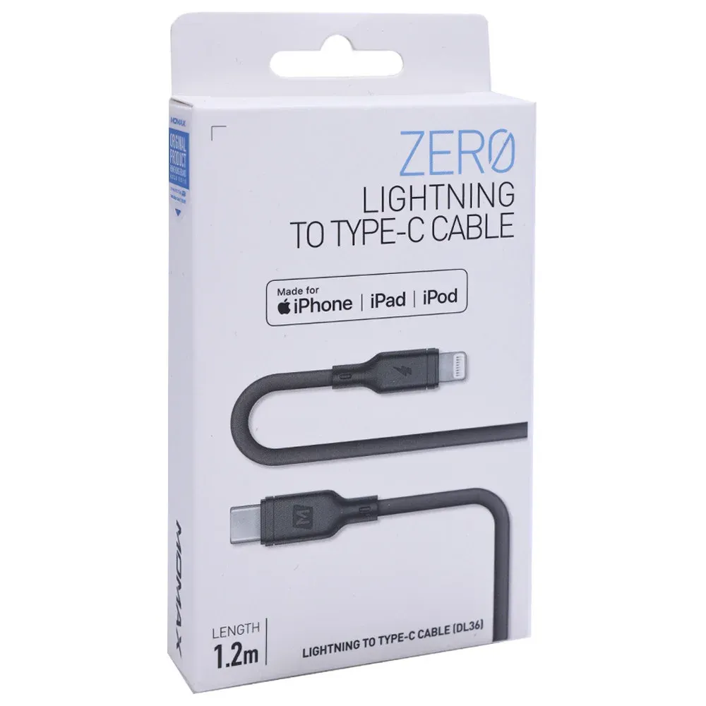 Momax DL36D Zero Lightning to USB-C Cable, 1.2M 20W Black