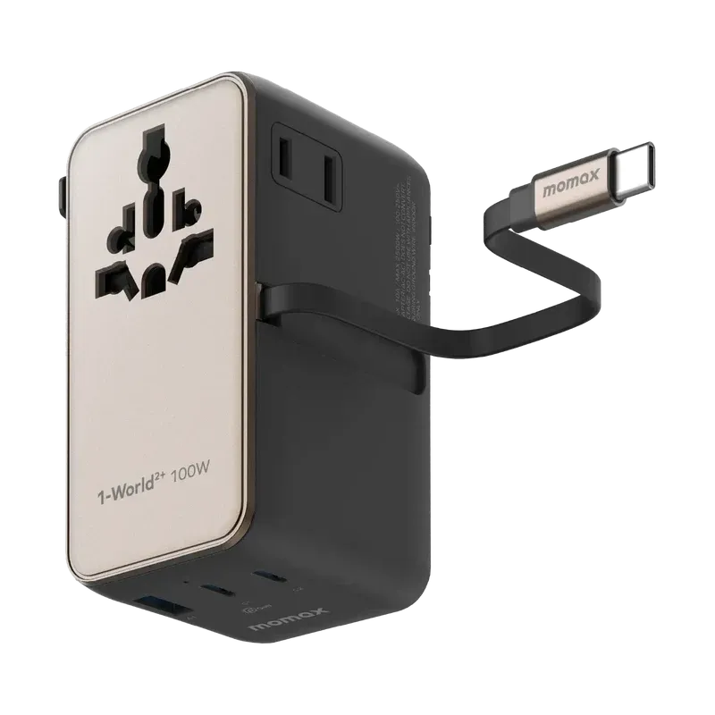 Momax UA25L 100W GaN 4-Port + Dual AC Travel Adapter, Titanium
