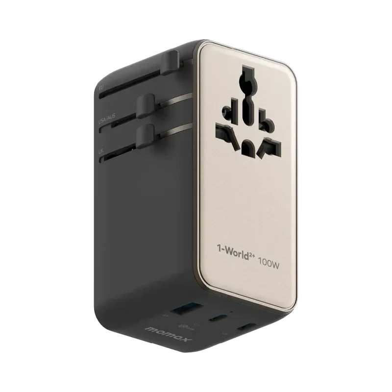 Momax UA25L 100W GaN 4-Port + Dual AC Travel Adapter, Titanium