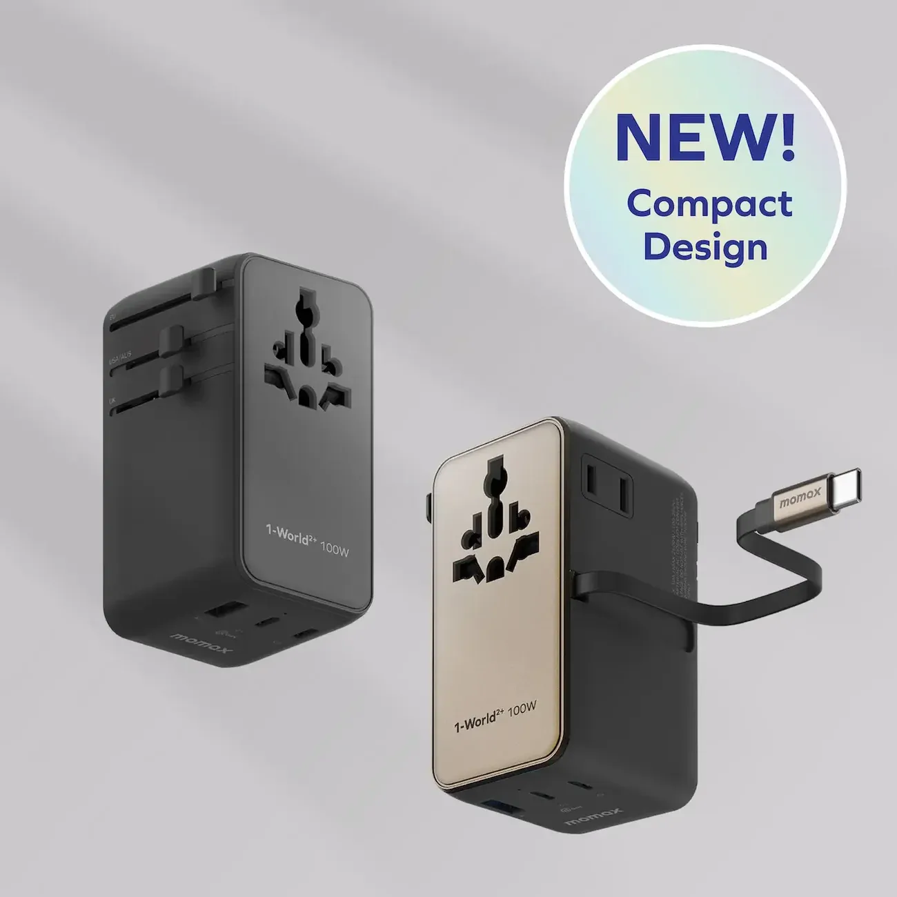 Momax UA25L 100W GaN 4-Port + Dual AC Travel Adapter, Titanium