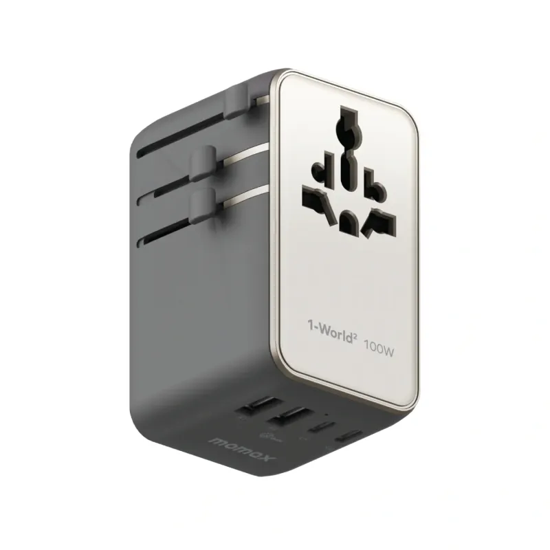 Momax UA23L 100W GaN 4-Port + Dual AC Travel Adapter, Titanium