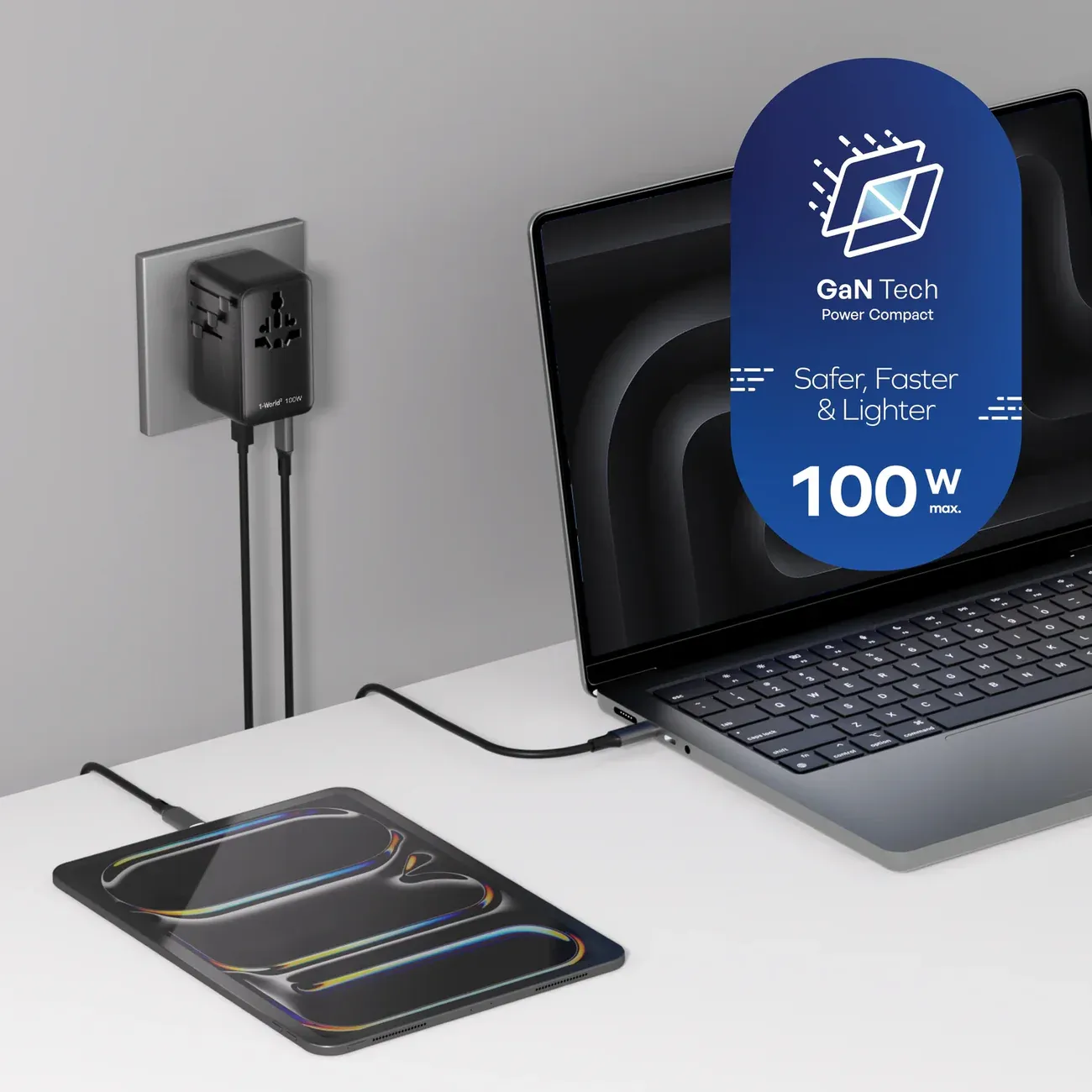 Momax UA23D 100W GaN 4-Port + Dual AC Travel Adapter, Black