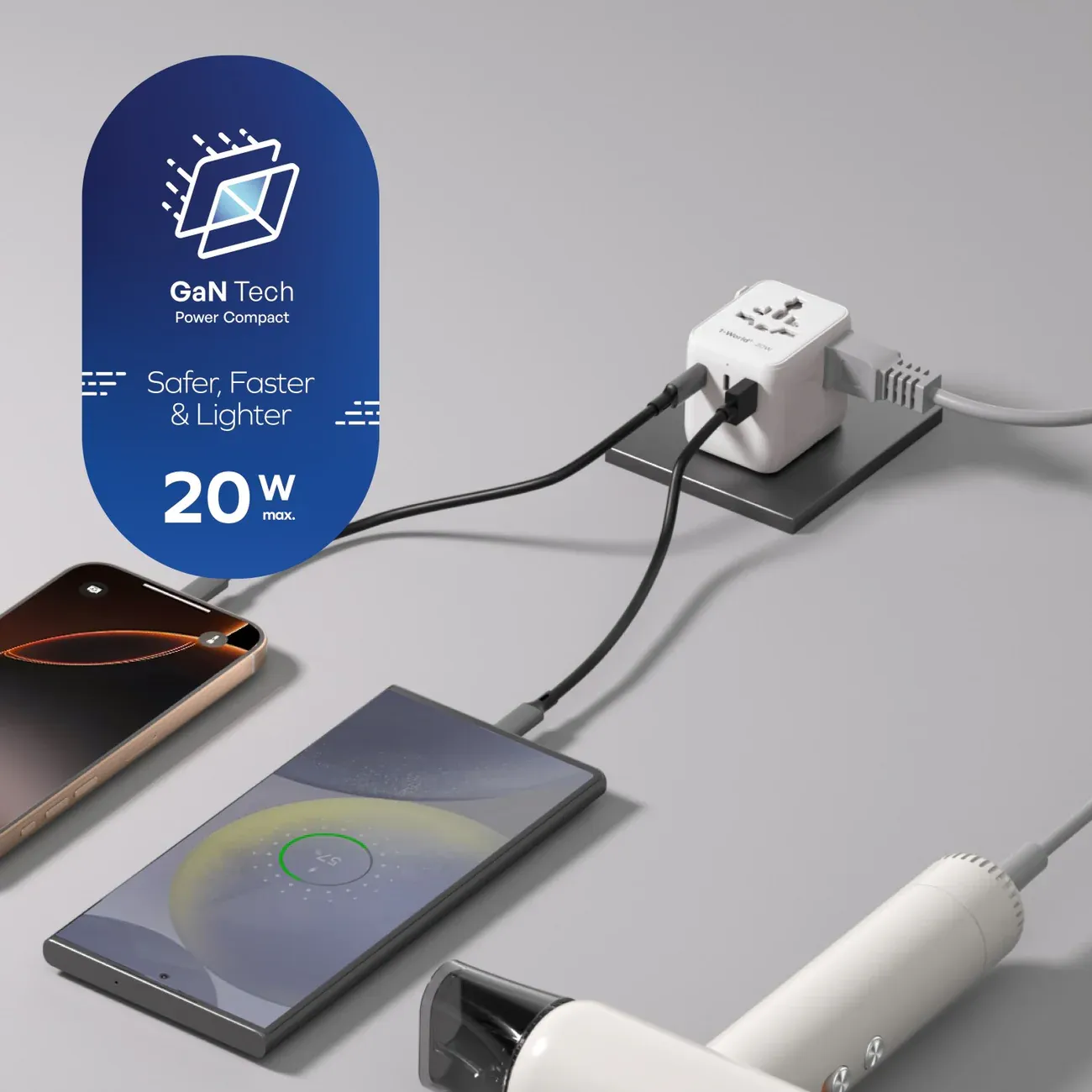 Momax UA26W 20W GaN 3-Port + Dual AC Travel Adapter, White