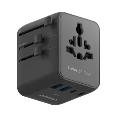Momax UA27D 35W GaN 5-Port + Dual AC Travel Adapter, Black