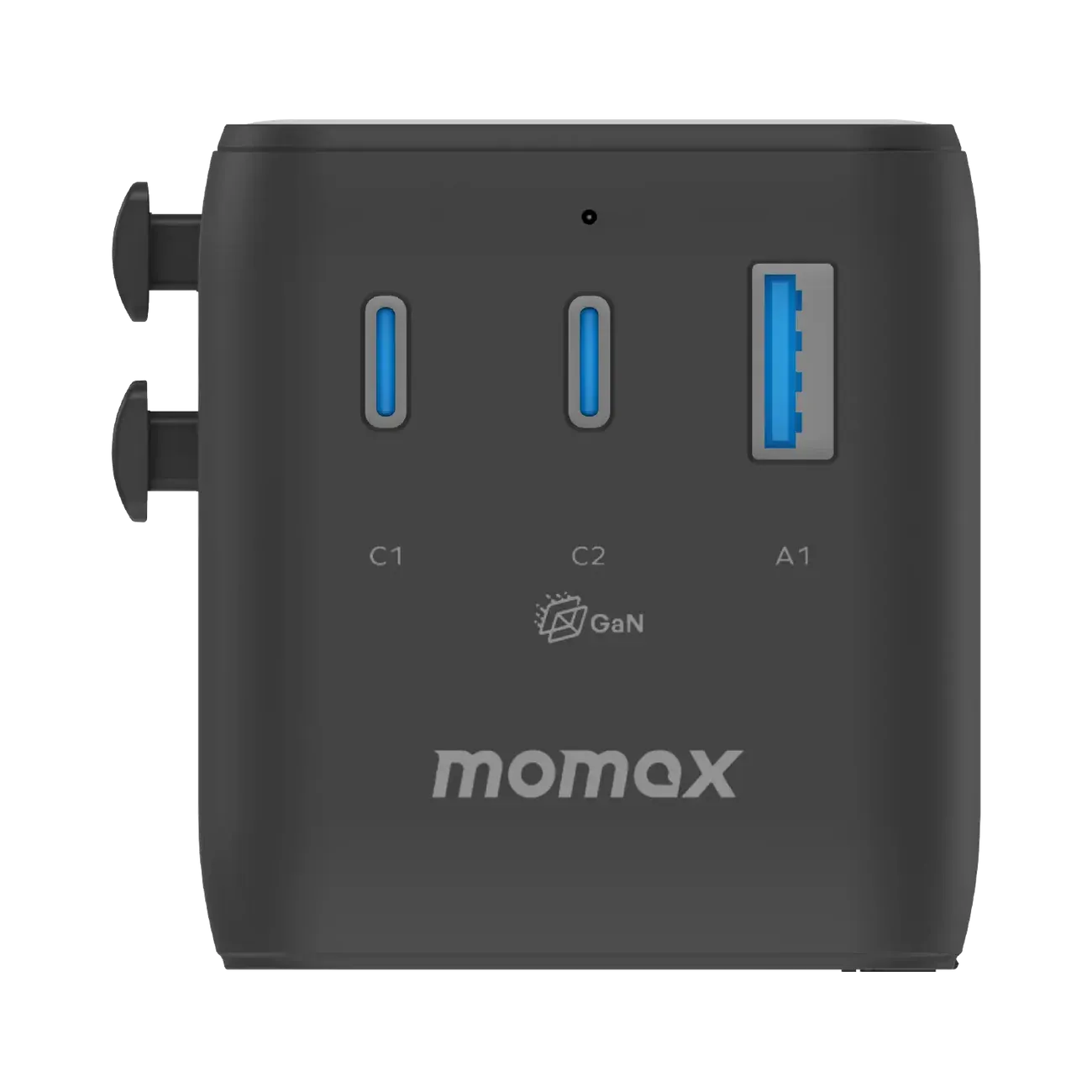 Momax UA26D 20W GaN 3-Port + Dual AC Travel Adapter, Black