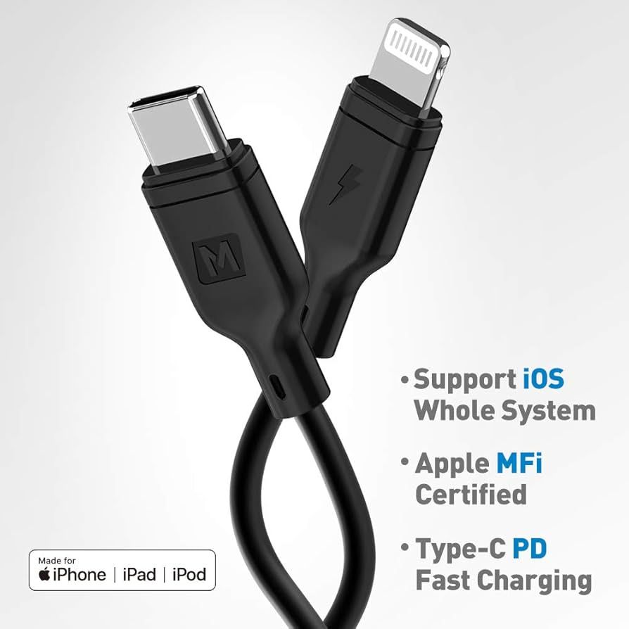 Momax DL36D Zero Lightning to USB-C Cable, 1.2M 20W Black