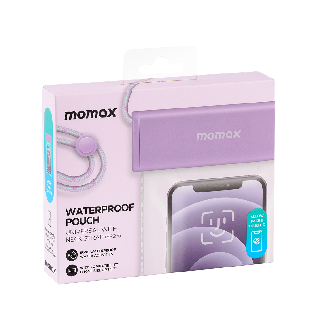 Momax SR25U Waterproof Pouch Universal with Neck Strap, Purple