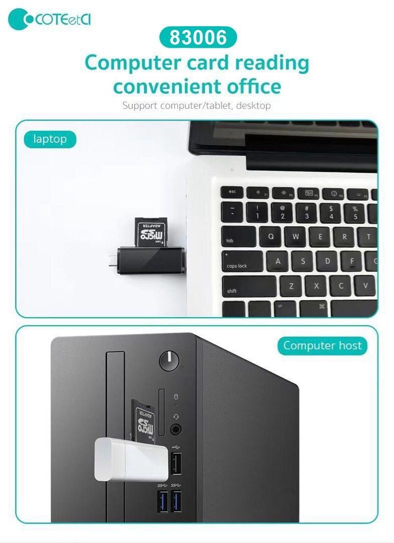 Coteci USB+Type-C 2.0 2 in 1 Card Reader (SD+TF), Black