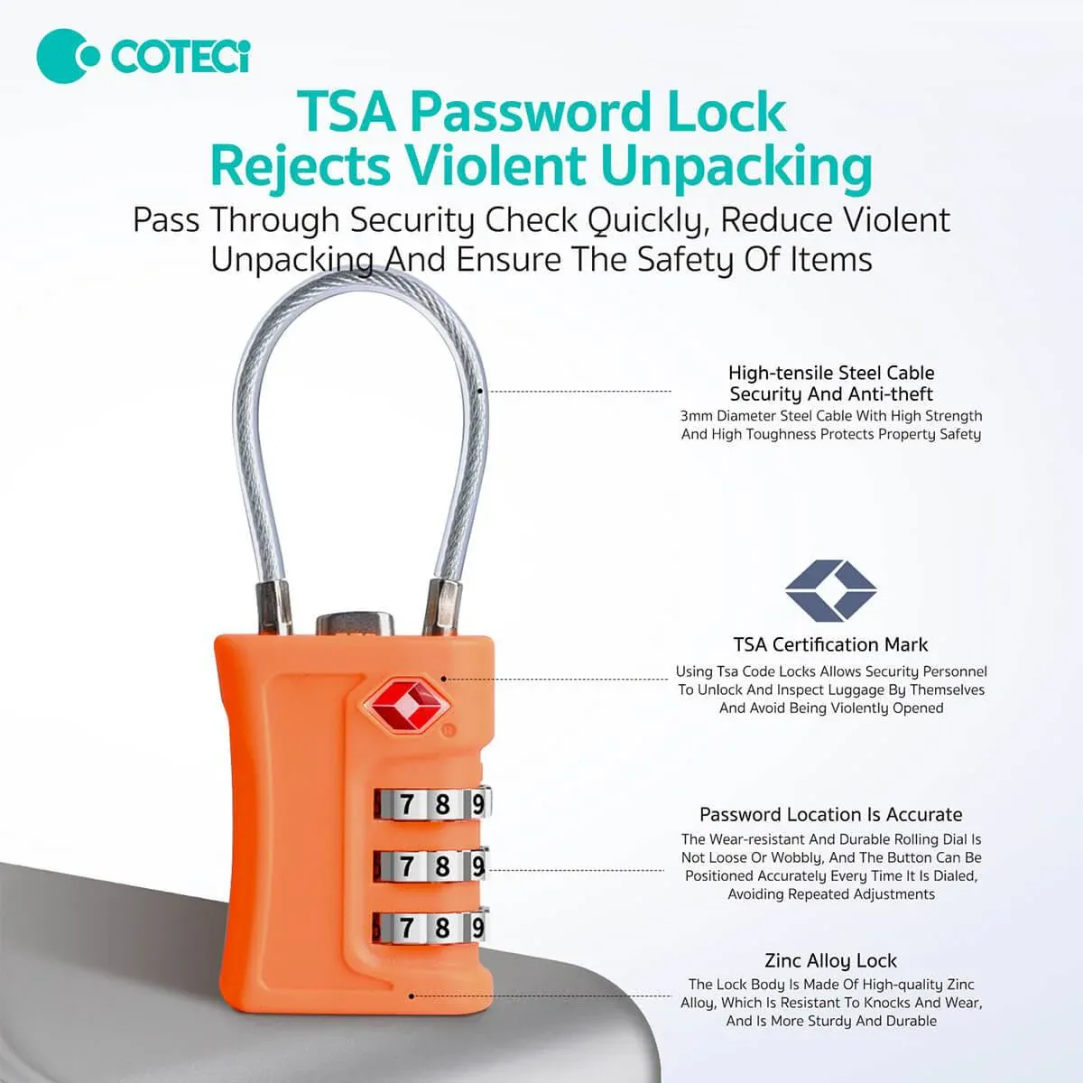 Coteci TSA Wire Combination Lock, Orange